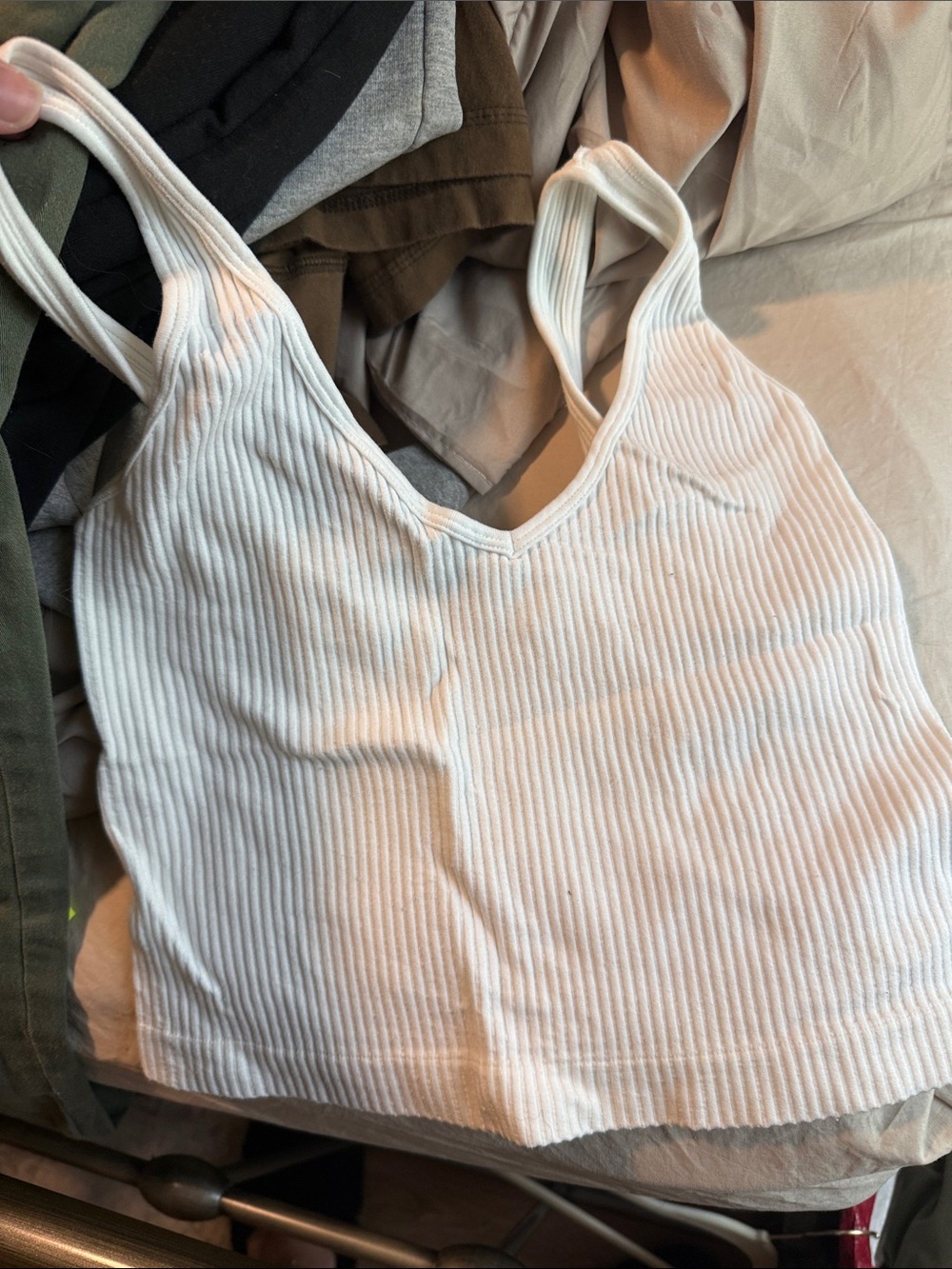 Ribbed V-Neck Tank Top - White